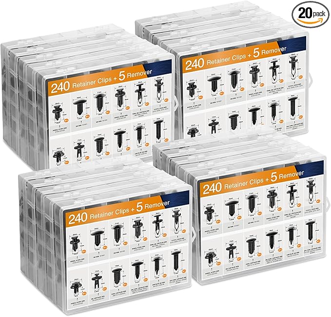 GOOACC - GRC-04 20SETS 240PCS Bumper Retainer Clips Car Plastic Rivets Fasteners Push Retainer Kit Popular Sizes Auto Push Pi