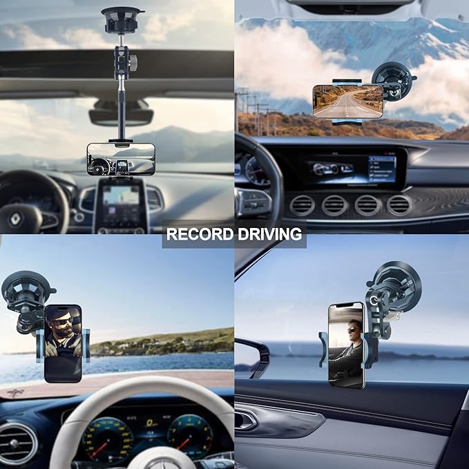 leepiya Phone Mount for car, 360° Adjustable Dashboard Windshield Car Phone Holder Mount, Ultra-Durable Metal,car Mount for Camera vlogging, Car Phone Mount for iPhone Samsung All Smartphones