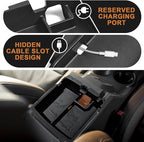 TripleAliners Center Console Organizer Compatible with 2025 2026 Ford Bronco(Not for 2-Door& Manual &Bronco Sport) Accessories Console Storage Box Armrest Tray | Two Layers with Leather Trim (Black)