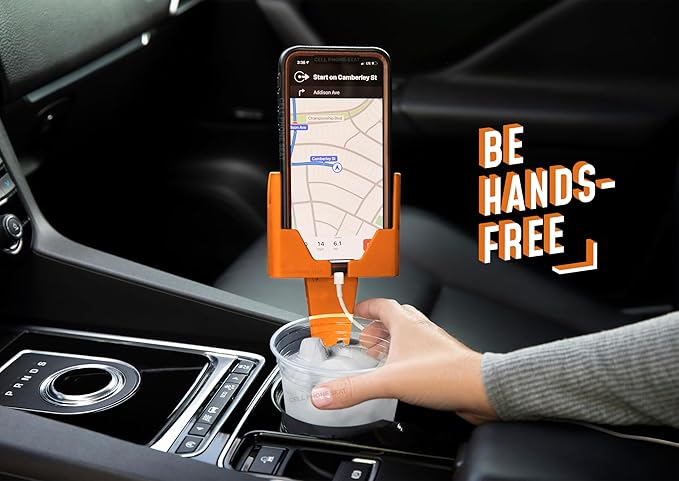 CELL PHONE SEAT - Cup Holder Phone Holder Mount for Car - Universal Adjustable Expander Cradle Hands-Free Driving - Compatible with All Smartphones iPhone Samsung Google Android Orange