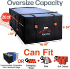 RoofPax XXL 28 cuft Car Rooftop Cargo Carrier Bag Extra Waterproof Car Roof Storage with 10 Heavy Duty Tie Down Straps and 4 Hooks Roof Bag Cargo Carrier for Top of Vehicle with/Without Rack