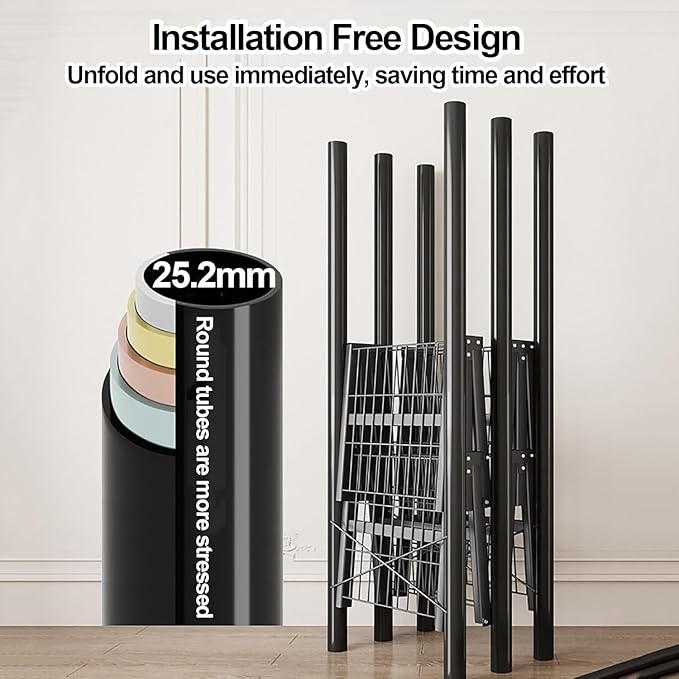 Portable Foldable Wardrobe Closet with Door - Metal Clothing Rack for Hanging Clothes, Space-Saving Coat Storage for Bedroom 