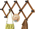 Accordion Wall Hanger, Wood Expandable Wall Mounted Hanger with 10 Hooks for Coats,Hats,Coffee Mug Ect,1 Pack Included,10 Peg