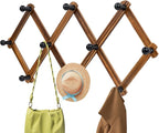 Accordion Wall Hanger, Wood Expandable Wall Mounted Hanger with 10 Hooks for Coats,Hats,Coffee Mug Ect,1 Pack Included,10 Peg