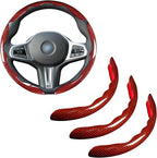 Car Steering Wheel Cover Set Bright Carbon Fiber Wrap Non-Slip 3pcs Steering Wheel Accessories 14.5-15 inch Universal (Red)