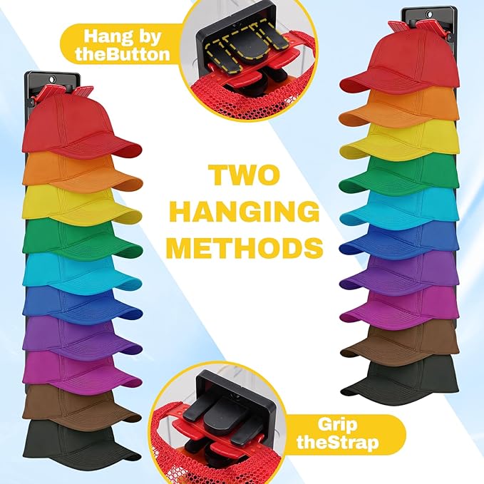 4 Pack Hat Organizer for Baseball Caps Hat - with Built-in Spring Clips Wall Mount Closet Hat Rack Holder Organizer for Baseb