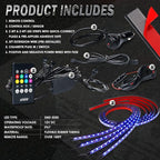 Xprite 4Pcs Underglow LED Lights for Cars, 8 Color RGB 252 LEDs Sound Active Function Music Mode Underglow Kit, Bluetooth APP & Remote Control, Waterproof Underbody Neon Strip Light for Car SUV Truck