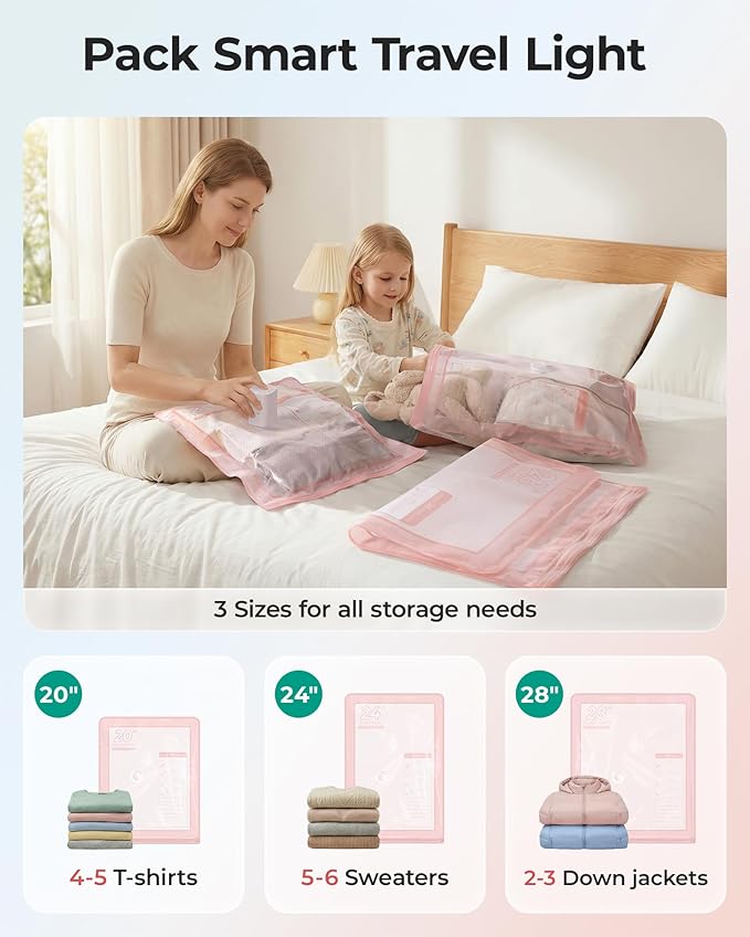BAGSMART Vacuum Storage Bags with Portable Pump, Travel Space Saver Bags for Clothes, Heavy Duty Compression Bags for Storage