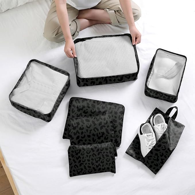 7 Set Packing Cubes Travel Luggage Organizers for Suitcase Travel Accessories with Shoe Bag for Women Girls Aesthetic Cute-Bl