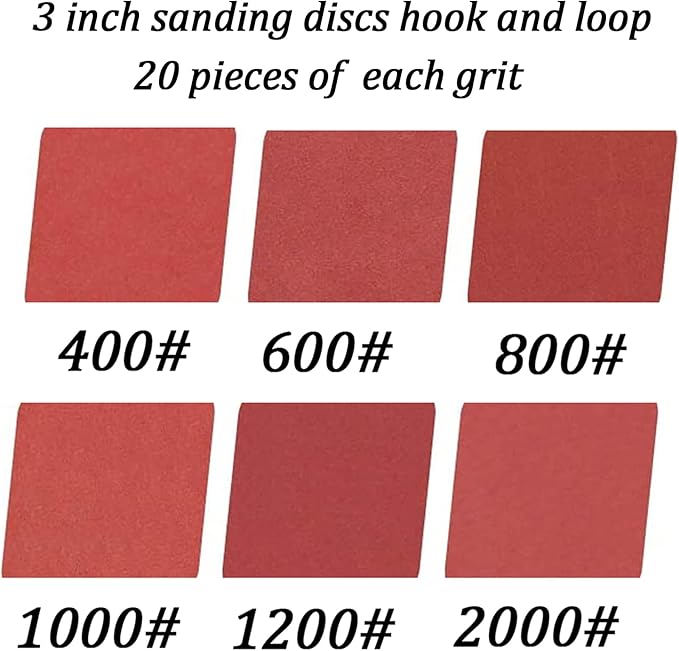 120PCS 3 Inch Sanding Discs, MAPRIAL 3 Inch Hook and Loop Sanding Disc 400-2000 grit Sandpaper Assortment for Drill Sander Grinder Rotary Tools, Woodworking, Wood Furniture