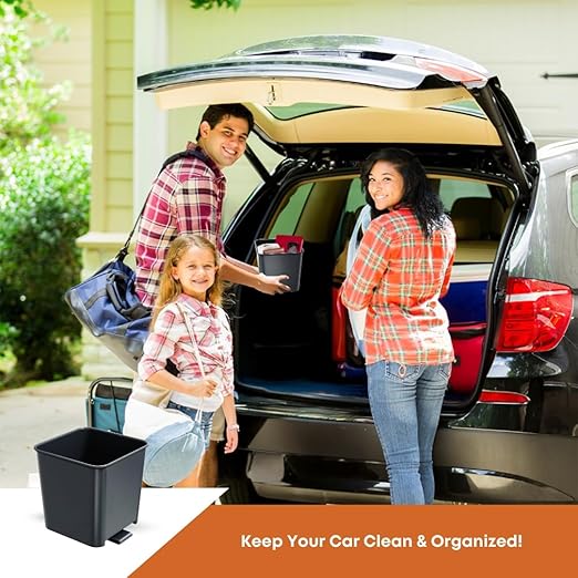 Car Trash Can Waterproof Vehicle Garbage Bin, Leakproof Anti Slip Floor Mat Clip Trash Bag Holder for Car, Truck, SUV, Van Portable Auto Trash Container with Stability Clips (Gray, Small)