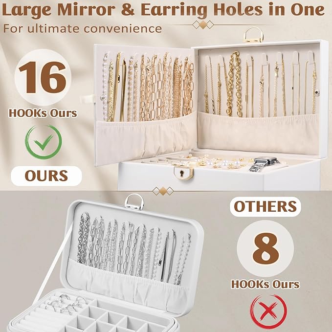 3 Layer Jewelry Boxes for Women with Mirror Large Jewelry Organizer Box with 2 Jewelry Organizer Drawer PU Lockable Elegant U