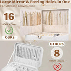3 Layer Jewelry Boxes for Women with Mirror Large Jewelry Organizer Box with 2 Jewelry Organizer Drawer PU Lockable Elegant U