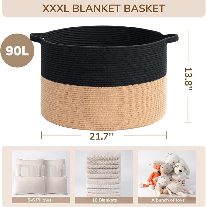 INDRESSME XXXLarge Cotton Rope Basket Woven Baby Laundry Basket Blanket Baskets Toy Baskets with Handle Comforter Cushions St
