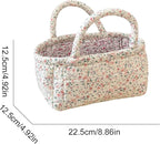 Small Storage Basket Organizer, Mini Fabric Floral Storage Baskets with Handle, Quilted Portable Collapsible Storage (O)