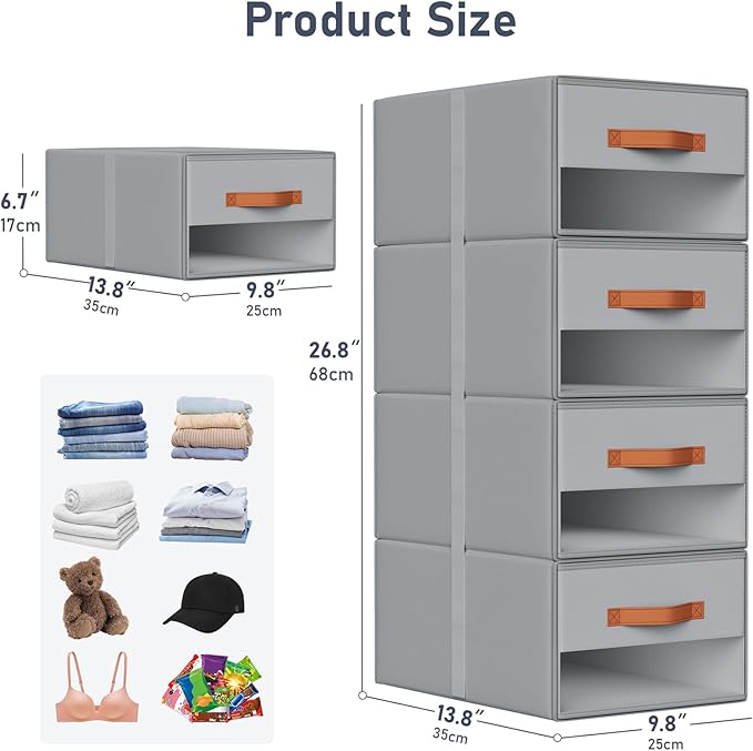 DIMJ Closet Organizers and Storage - Fabric Storage Bins with Drawers for Closet Clothes Organizers with Clear Window, Stacka