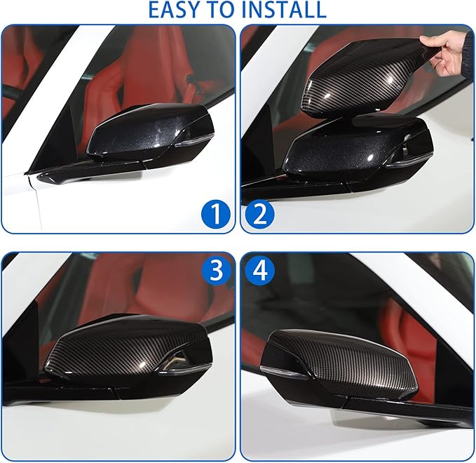 Door Rear View Mirror Cover Cap Compatible with Chevrolet Corvette C8 2020-2026, ABS Side View Mirror Cover, Auto Door Rearview Mirror Protective Trim Cap 2Pcs (Carbon Fiber Pattern Black)