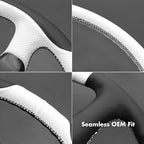 MEWANT Hand Stitch Steering Wheel Cover for Chevy Silverado 1500 2500 3500 1999-2002 Tahoe Suburban 1998-2002 Astro Blazer S10 Kodiak C/K White Black Faux Leather Custom-Fit Anti-Slip Interior Wrap