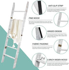 6-Tier Blanket Ladder Wooden,100% Pine,Towel Holder Rack with Anti-Slip Construction,Home Decor,Easy Assembly (Vintage White)