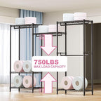 M MZG Heavy Duty Rolling Garment Rack 6 Tiers Adjustable Wire Shelving Clothes Rack with Rods Storage Closet Clothing Rack Bl