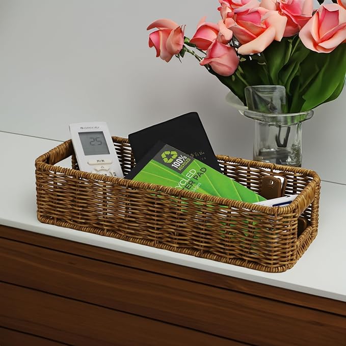 Basket for Toilet Paper Storage, Waterproof Wicker Baskets for Bathroom Counter Organizer, Small Storage Basket for Organizin
