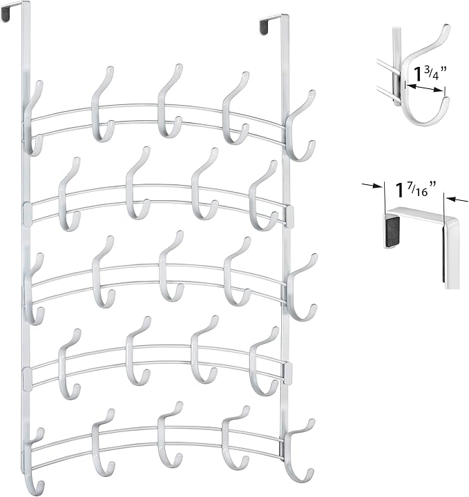 LYNK Professional® Home™ Over The Door Hooks - 46 Hook Over The Door Hanger - Over Door Coat Rack - Hanging Towels or Clothes