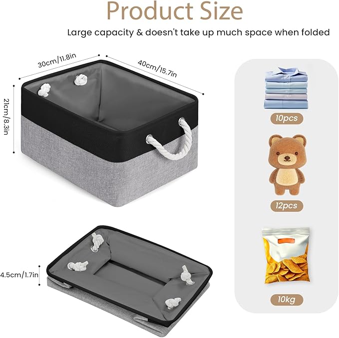 Large Storage Baskets- 15.7x11.8x8.26 inch Storage Bins for Shelves and Closet Organizing, Foldable Fabric Bin for Home Organ