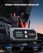 7000A Jump Starter Pack for Car, 12V Portable Jumper Starter (up to All Gas 8.0L Diesel Engine) with LCD Display, Jump Box