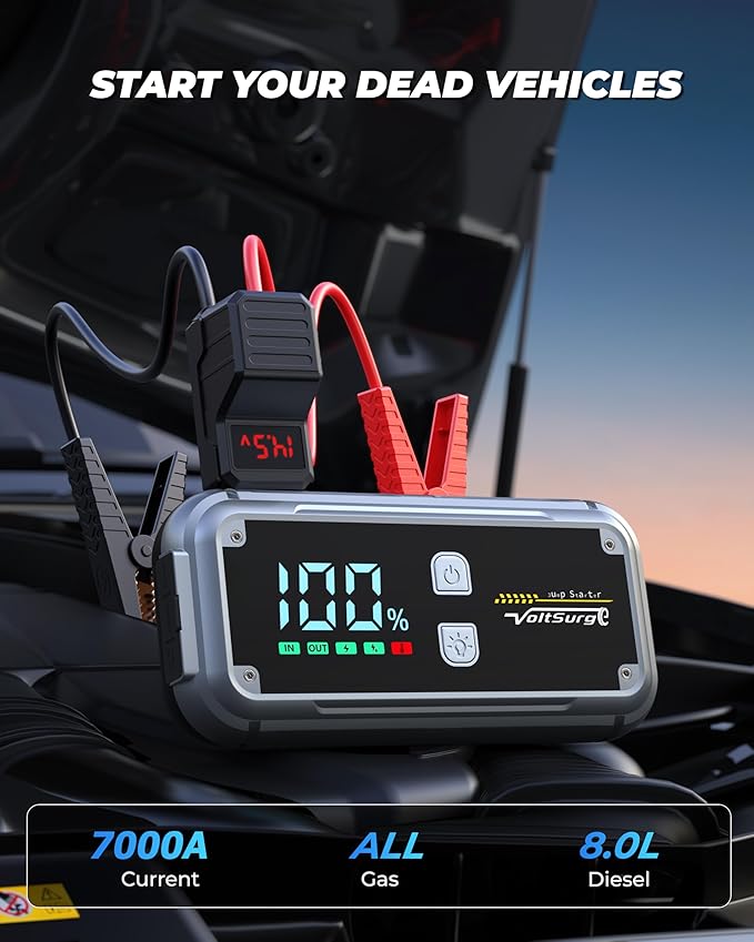 7000A Jump Starter Pack for Car, 12V Portable Jumper Starter (up to All Gas 8.0L Diesel Engine) with LCD Display, Jump Box
