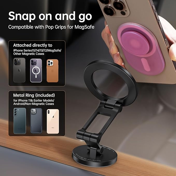 SYNCWIRE Fits MagSafe Car Mount, Magnetic Phone Holder for Car Dashboard, [Flexible Three-axis] 360° Rotation Magnetic Car Mount Strong Magnets Car Phone Holder for iPhone 17 16 15 14 Pro Max