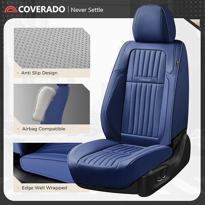 Coverado Car Seat Covers Full Set, Seat Covers for Cars, Car Seat Cover, Car Seat Protector, Leather Car Seat Cushion, Waterp