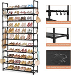 LANTEFUL 11 Tiers Tall Shoe Rack Holds 55 Pairs of Shoes with 18pcs Hooks Sturdy Wide Shoe Organizer Storage Free Standing Me