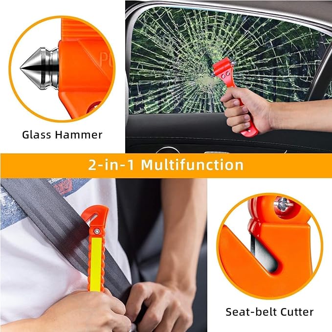 Safety Hammer, 10 Pack Car Emergency Escape Tool Car Window Breaker and Seat Belt Cutter with Light Reflective Tape for Famil