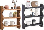 Solid Wood Wall Shelf 3-Tier,Black Wall Shelf, Rustic Floating Shelves Wall Mounted Storage Rack,Vintage Wall Shelves Wall Mo