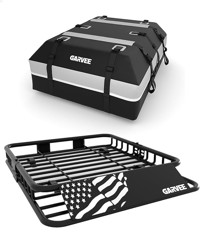 GarveeLife 46" x 36" Universal Roof Rack Basket, 200 Lbs Capacity Rooftop Cargo Carrier Basket with 15 Cubic Feet (44" x 34" x 17") Waterproof Luggage Bag, for Suvs, Trucks, Vehicles
