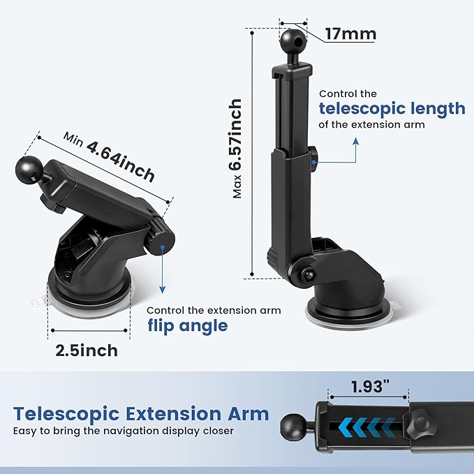 EWAY 2PCS for Garmin GPS Mount w/Telescopic Extension Arm, Replacement Dash Ball Mount Holder for Dashboard Windshield Windscreen for Garmin Nuvi RV Dezl Drive Drivesmart Zumo Driveassist DriveLuxe