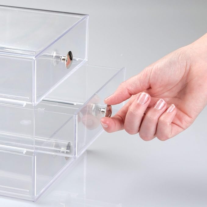 iDesign 3-Drawer Stackable Makeup Organizer - Clear Plastic Drawers for Bathroom, Vanity, or Desk