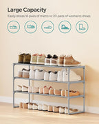 SONGMICS Shoe Rack, 3-Tier Shoe Organizer, Metal Storage Shelf, Upright or Upside Down, for 16-20 Pairs, Stackable, for Entry