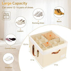 Criusia Shoe Organizer for Closet, 2 Pack Foldable Shoe Storage Organizer Box Bin with Adjustable Dividers and Clear Cover, C
