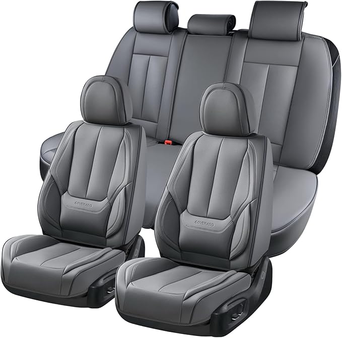 Coverado Car Seat Covers Full Set, Seat Covers for Cars, Gray Car Seat Protector Waterproof, Nappa Leather Car Seat Cushion, 