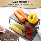 Mefirt 2pcs Fruit Basket Kitchen Storage Basket with Wood Lid, Stackable Wall Basket Fruit Basket for Kitchen, Countertop Org