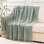 BATTILO HOME Sage Green Throw Blanket for Couch, Boho Bed Throws Blanket, Spring Decorative Light Blue Throw Blanket for Sofa