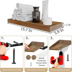 IAE Walnut Floating Wall Shelves 16 inch, Bathroom Shelves Wall Mounted,Invisible Shelf Floating Kitchen Shelves,Wooden Wall 