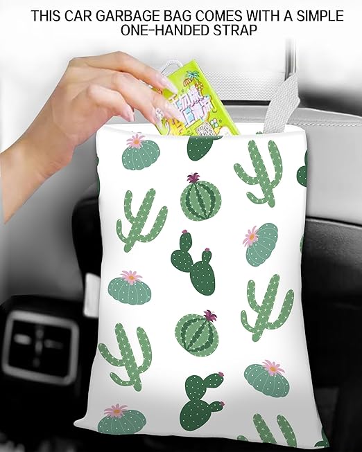 Car Trash Can, Durable Hanging Car Trash Garbage Bag, Cute Automotive Garbage Cans Organizer, Cute Green Cactus