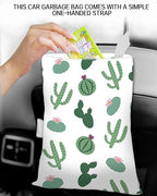 Car Trash Can, Durable Hanging Car Trash Garbage Bag, Cute Automotive Garbage Cans Organizer, Cute Green Cactus