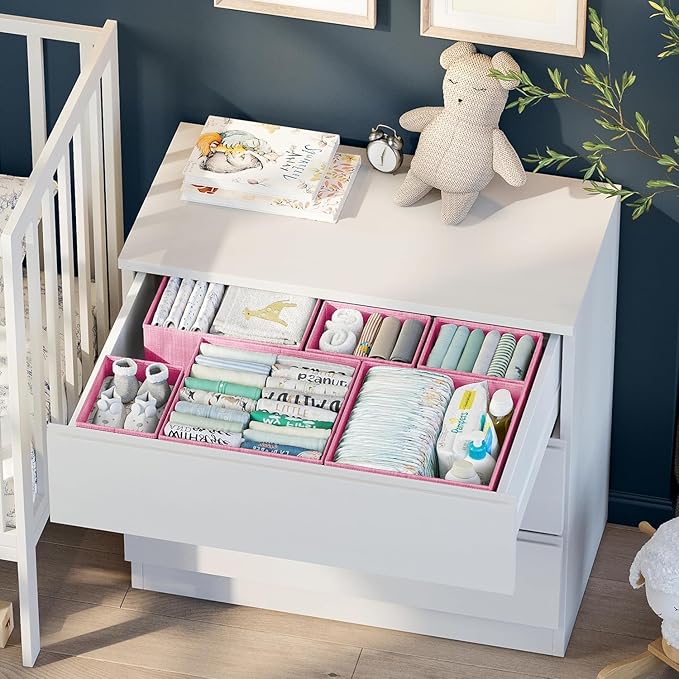 Drawer Organizer Clothes Set of 12 Pink - Dresser Organizer For Nursery, Bedroom, Closet - Perfect Baby Clothes Organizer and