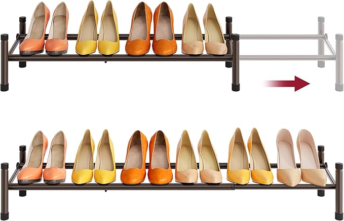 Tajsoon Expandable Shoe Rack for Closet 1 Tier, 28“-41“Adjustable & Stackable Shoe Shelf Storage, Metal Shoe Rack Organizer f