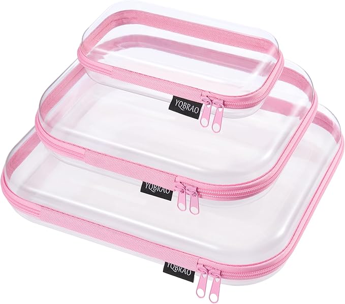 YQBRAO 3 Pack Hard Sided Clear Zipper Case for Storage- Thickened-Grade Clear Hard Shell Zipper Case for Organizing Bead, Han