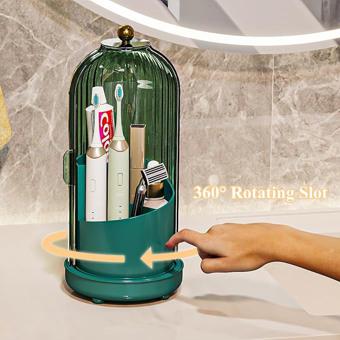 Toothbrush Holders with Cover, Drainage Rotating Electric Toothbrush Organizer, 3 Slots Tooth Brush Holder for Bathroom Count