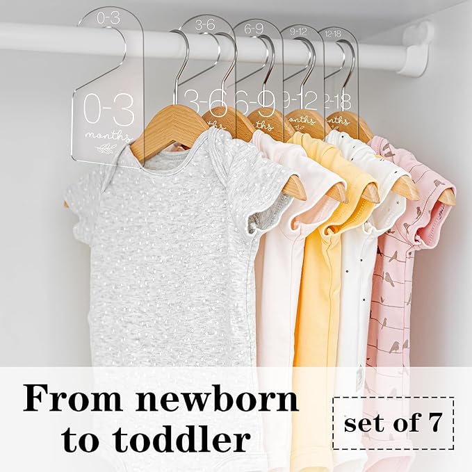 Whaline 7Pcs Baby Closet Size Dividers Clear Acrylic Infant Clothes Hanger Separators Newborn to 24 Month Thicken Wardrobe Ha